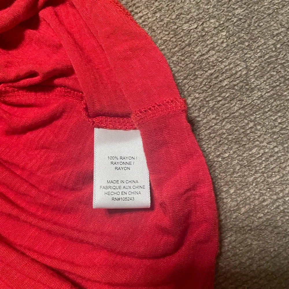 Women’s Bobeau Bright Red Short Sleeve Cinched Smocked Waist Shirt, XS